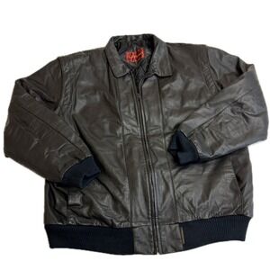 Sergio Valente Jacket Mens 2XT Black Leather Bomber Quilted Lining Vintage